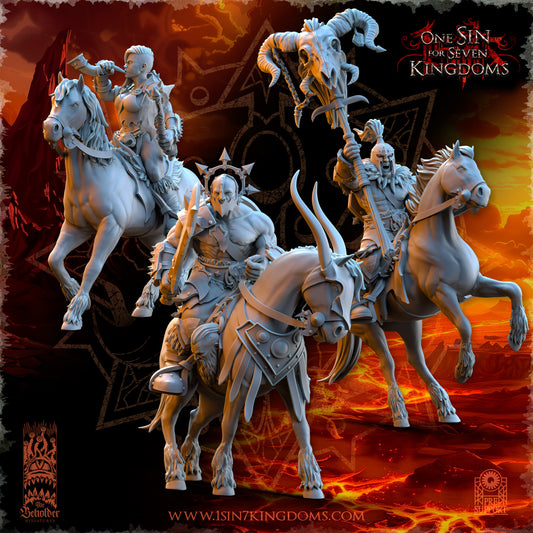 RM - Barbarian Riders, Command Group -  MULTI - REALMS OF MAYHEM - CHAOS - DEMON - Fantasy - The Beholder Miniatures 25-09