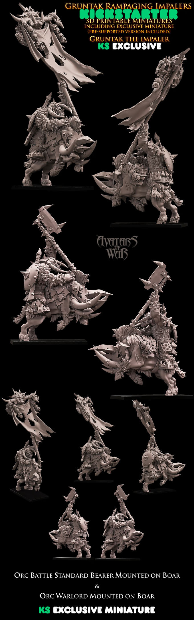 ORC - Gruntak the impaler - Orc mounted on Warboar Standard bear- MULTI - ORCS - Fantasy – Avatars of War