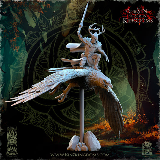 EE - Faelar, Commander on Eagle - MULTI - EVERGREEN ELVES - Fantasy – The Beholder Miniatures 25-05 New