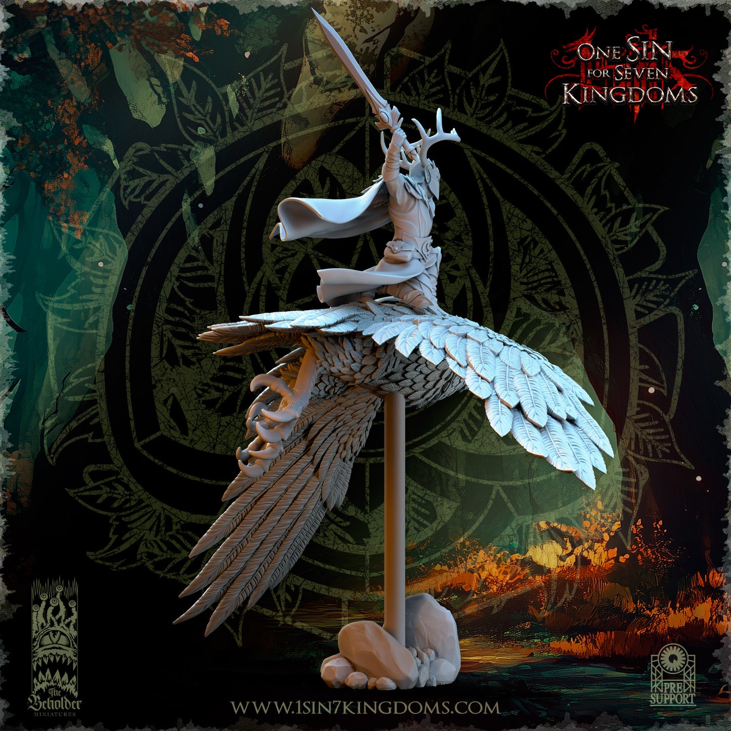 EE - Faelar, Commander on Eagle - MULTI - EVERGREEN ELVES - Fantasy – The Beholder Miniatures 25-05 New