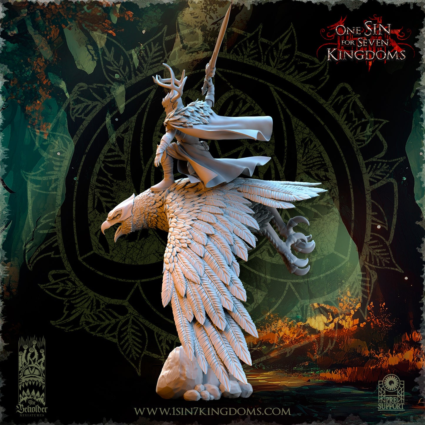 EE - Faelar, Commander on Eagle - MULTI - EVERGREEN ELVES - Fantasy – The Beholder Miniatures 25-05 New