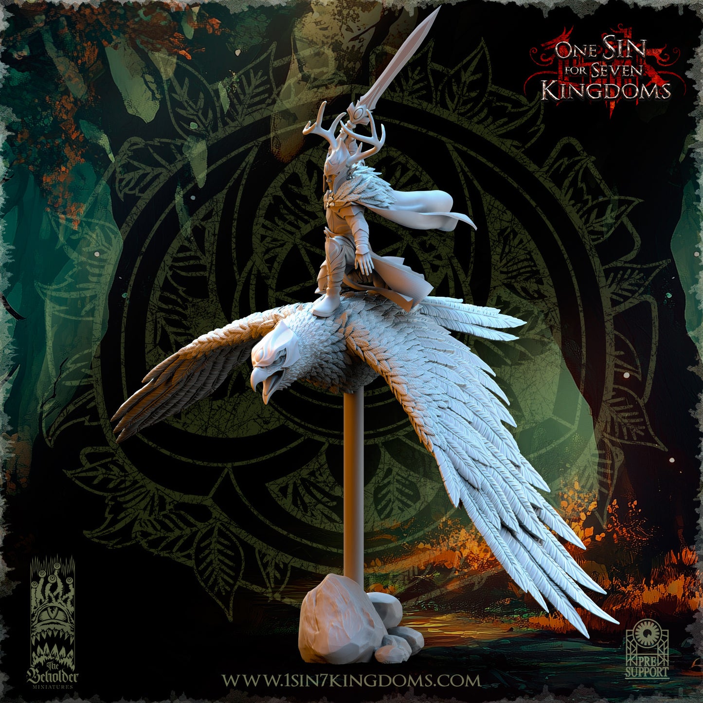 EE - Faelar, Commander on Eagle - MULTI - EVERGREEN ELVES - Fantasy – The Beholder Miniatures 25-05 New