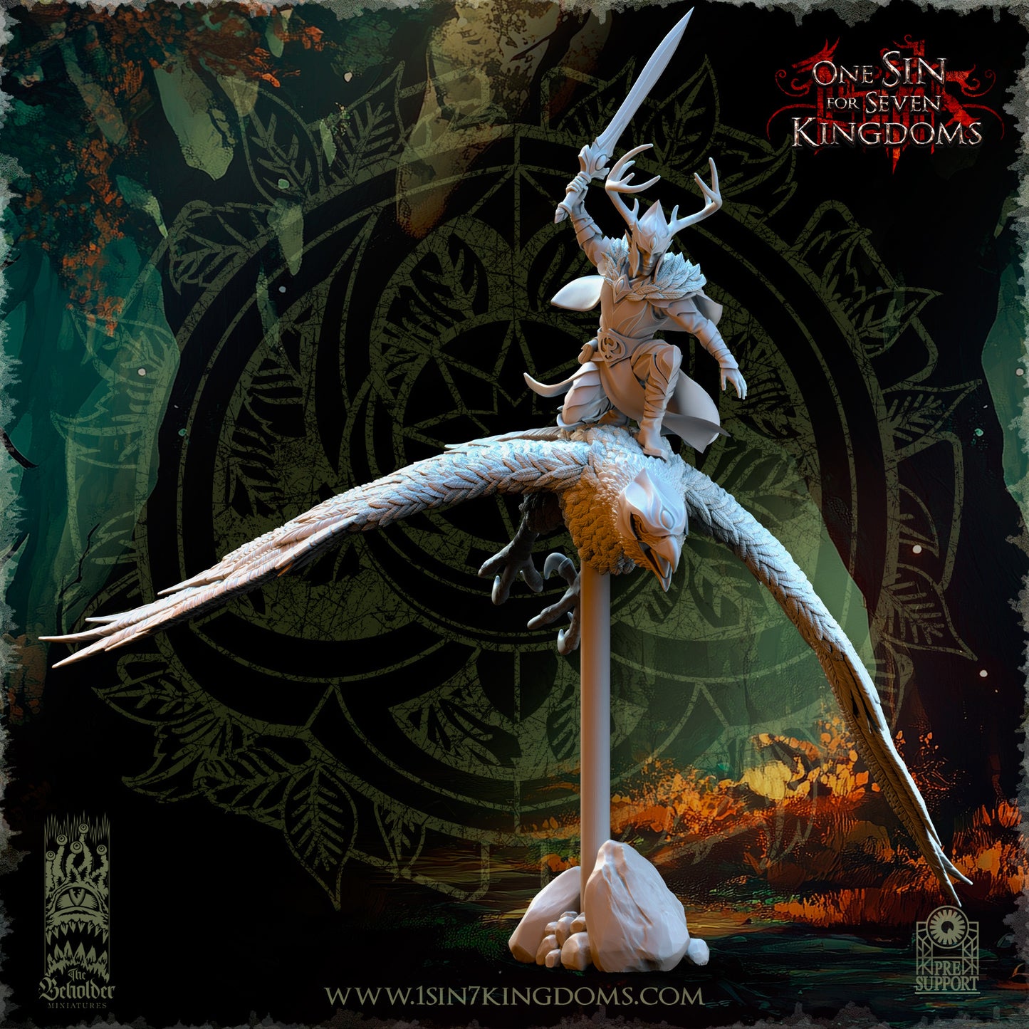 EE - Faelar, Commander on Eagle - MULTI - EVERGREEN ELVES - Fantasy – The Beholder Miniatures 25-05 New