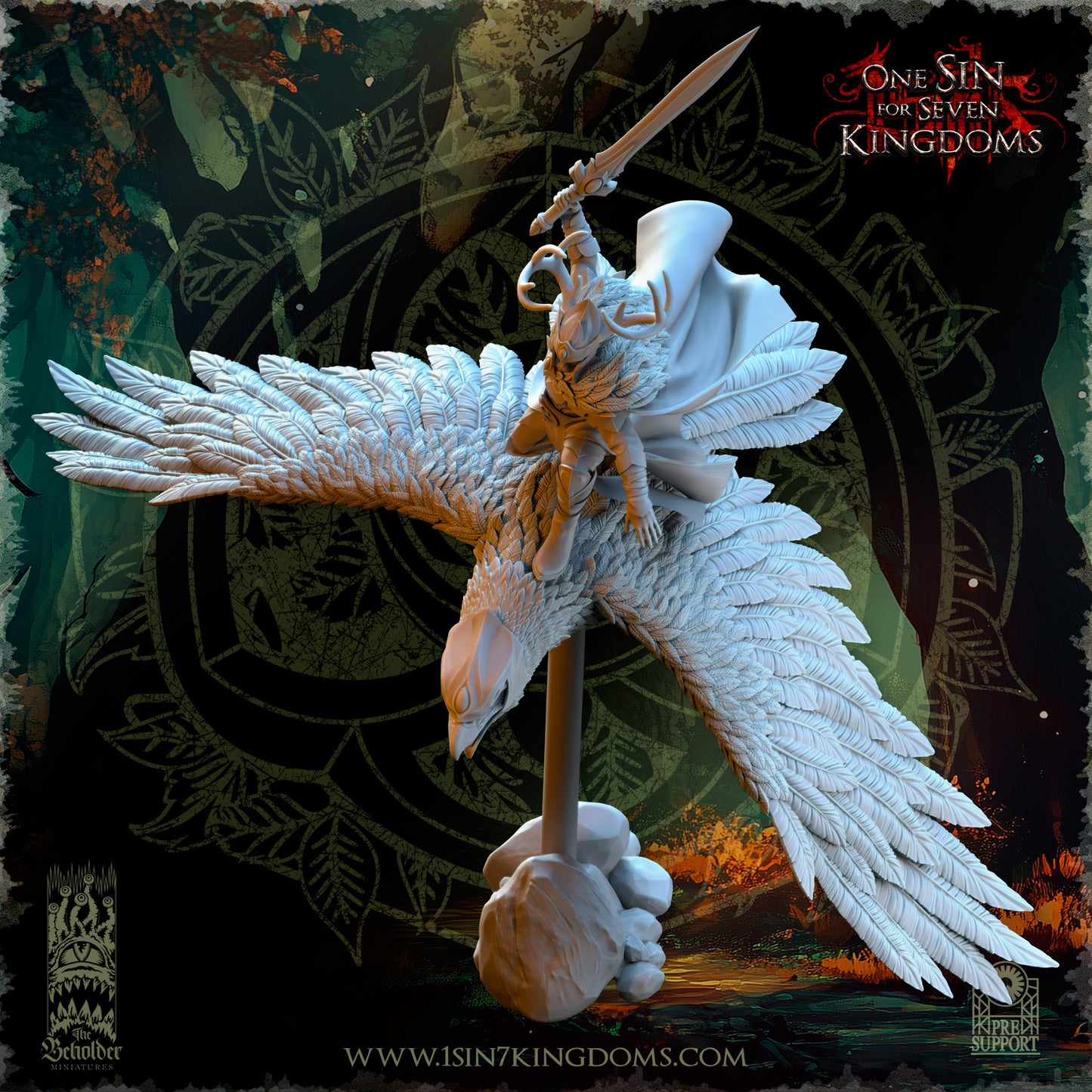 EE - Faelar, Commander on Eagle - MULTI - EVERGREEN ELVES - Fantasy – The Beholder Miniatures 25-05 New